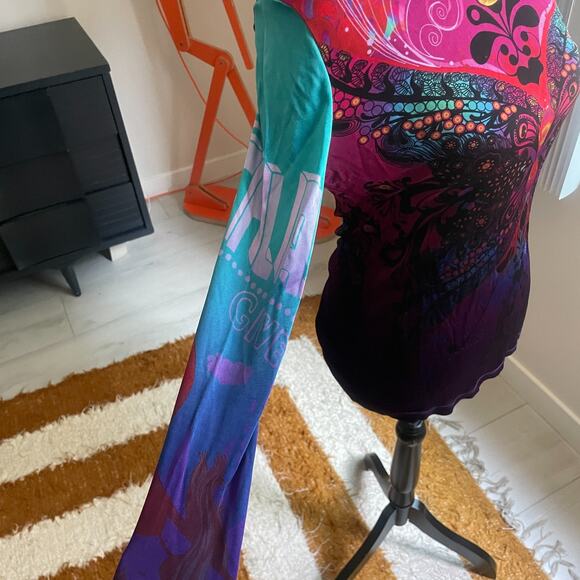 Custo Barcelona Long Sleeve Shirt Women's Size 8 Abstract Heart Artsy Butterfly - Picture 4 of 11